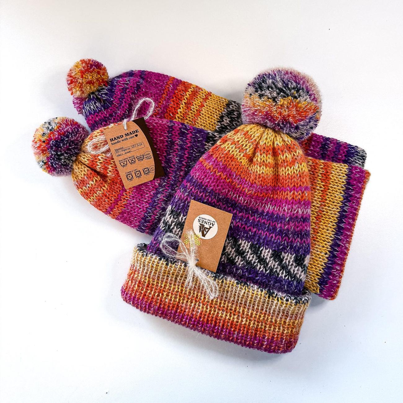 Alpaca scarf & beanie set, sunset stripes, photo 2
