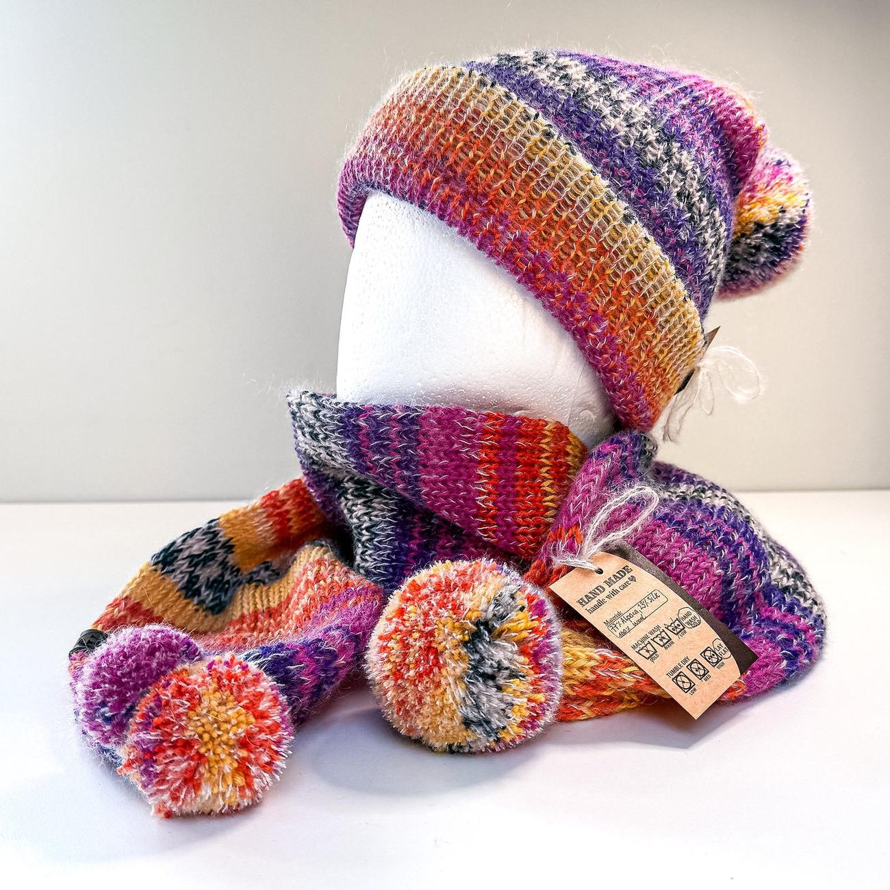 Alpaca scarf & beanie set, sunset stripes, photo 5