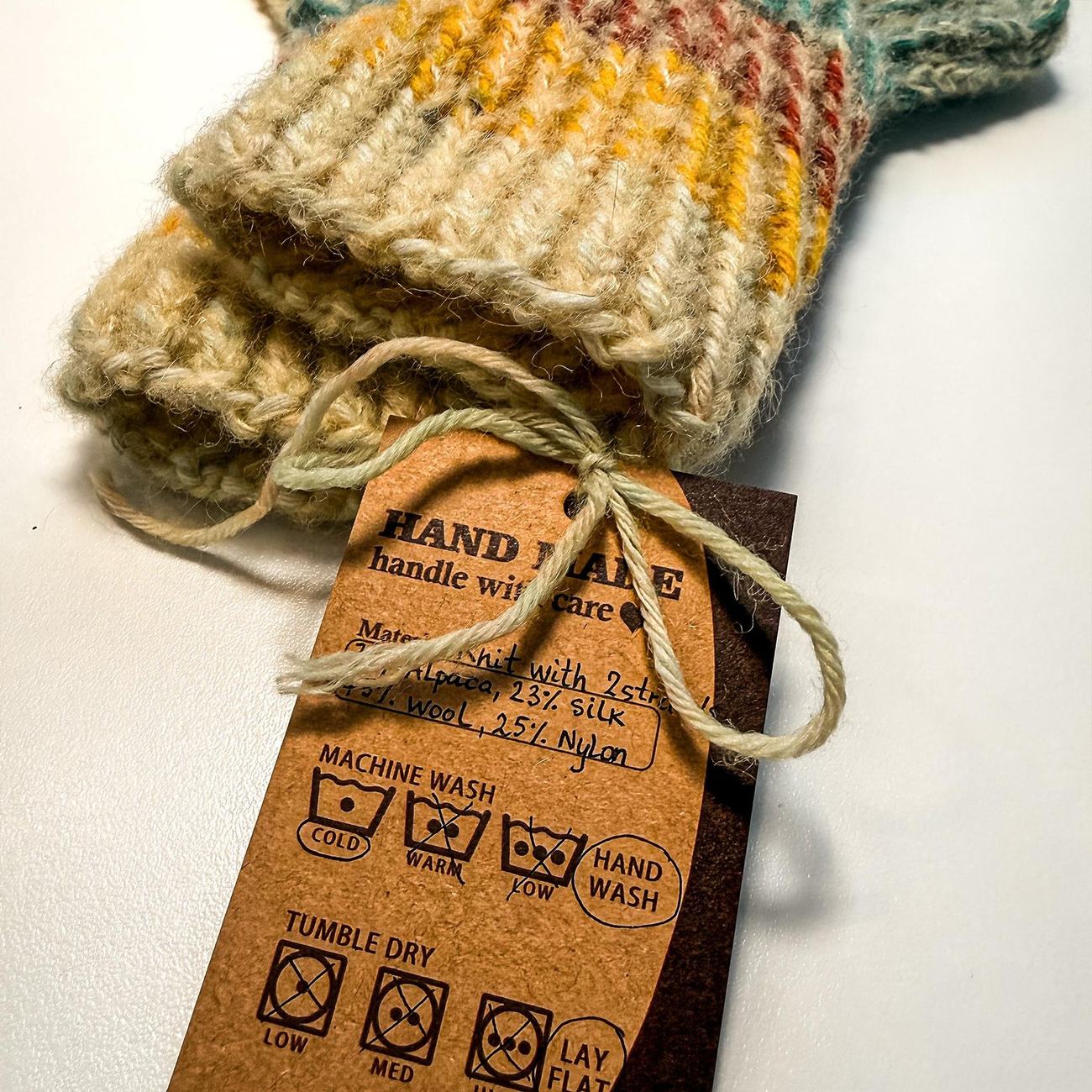 Alpaca socks, gold, teal & rust stripes, photo 4